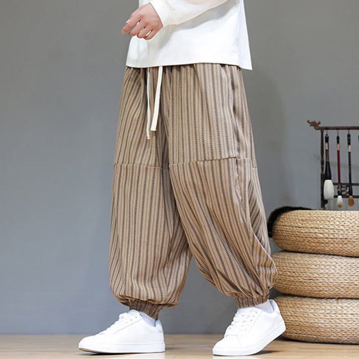 Buddha Stones秋 ストライプ柄 ドローストリング メンズ ハーレム コーデュロイ パンツ ポケット付き - image 63