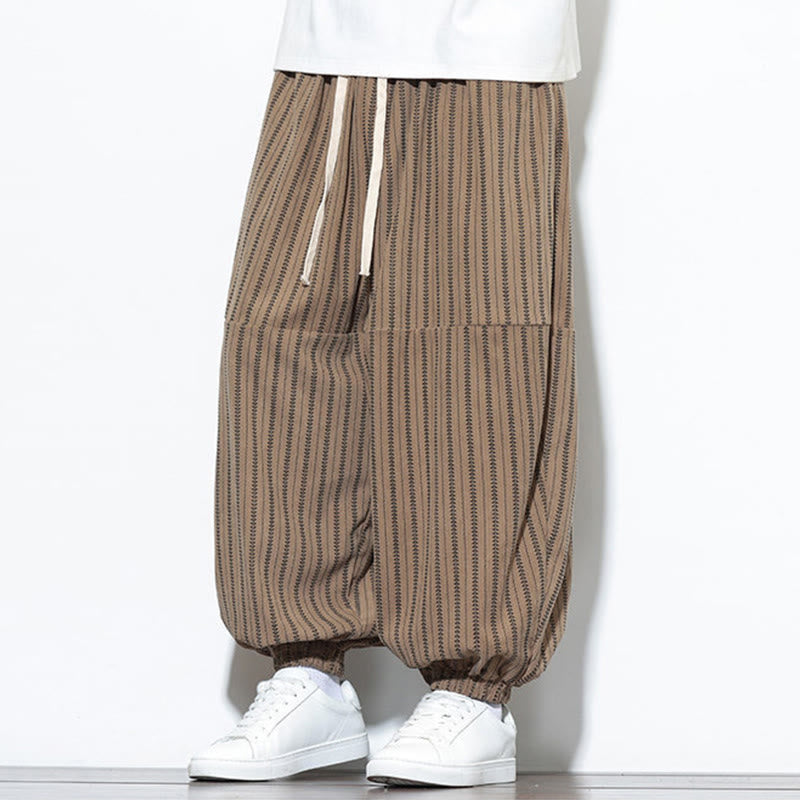 Buddha Stones秋 ストライプ柄 ドローストリング メンズ ハーレム コーデュロイ パンツ ポケット付き - image 60