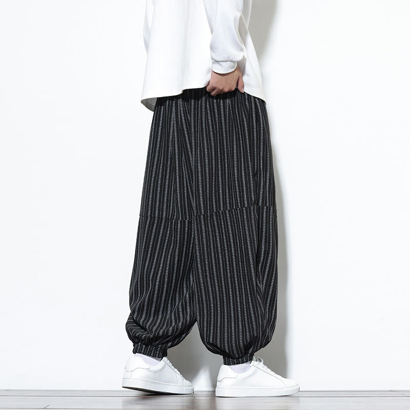 Buddha Stones秋 ストライプ柄 ドローストリング メンズ ハーレム コーデュロイ パンツ ポケット付き - image 13