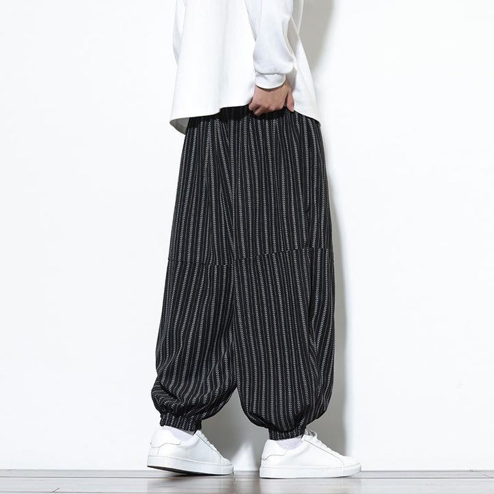 Buddha Stones秋 ストライプ柄 ドローストリング メンズ ハーレム コーデュロイ パンツ ポケット付き - image 13