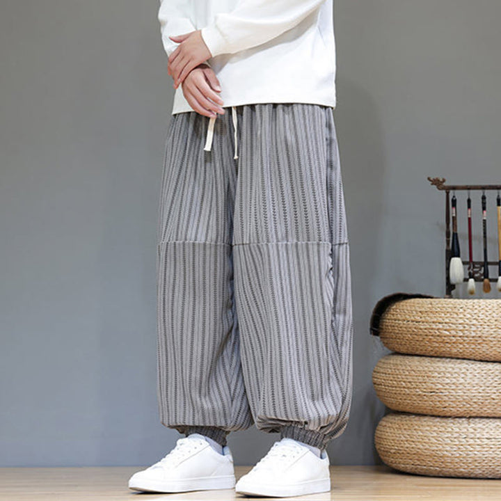 Buddha Stones秋 ストライプ柄 ドローストリング メンズ ハーレム コーデュロイ パンツ ポケット付き - image 45