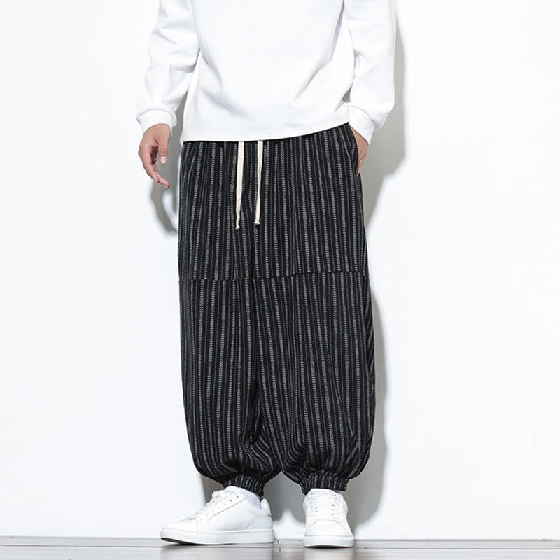 Buddha Stones秋 ストライプ柄 ドローストリング メンズ ハーレム コーデュロイ パンツ ポケット付き - image 11