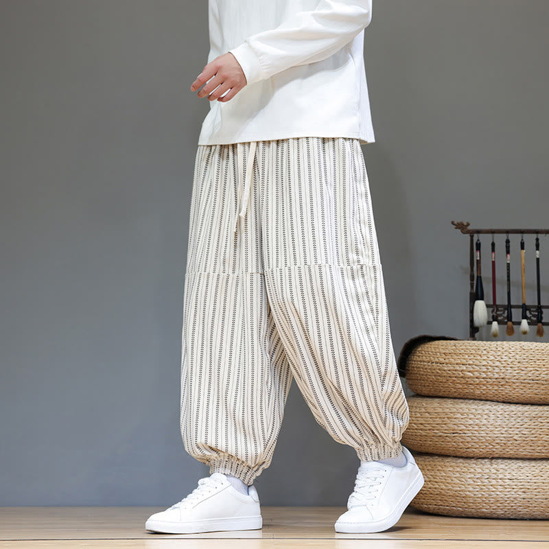 Buddha Stones秋 ストライプ柄 ドローストリング メンズ ハーレム コーデュロイ パンツ ポケット付き - image 26