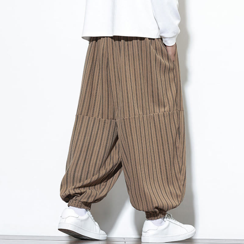 Buddha Stones秋 ストライプ柄 ドローストリング メンズ ハーレム コーデュロイ パンツ ポケット付き - image 61