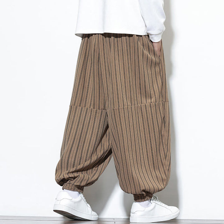 Buddha Stones秋 ストライプ柄 ドローストリング メンズ ハーレム コーデュロイ パンツ ポケット付き - image 61