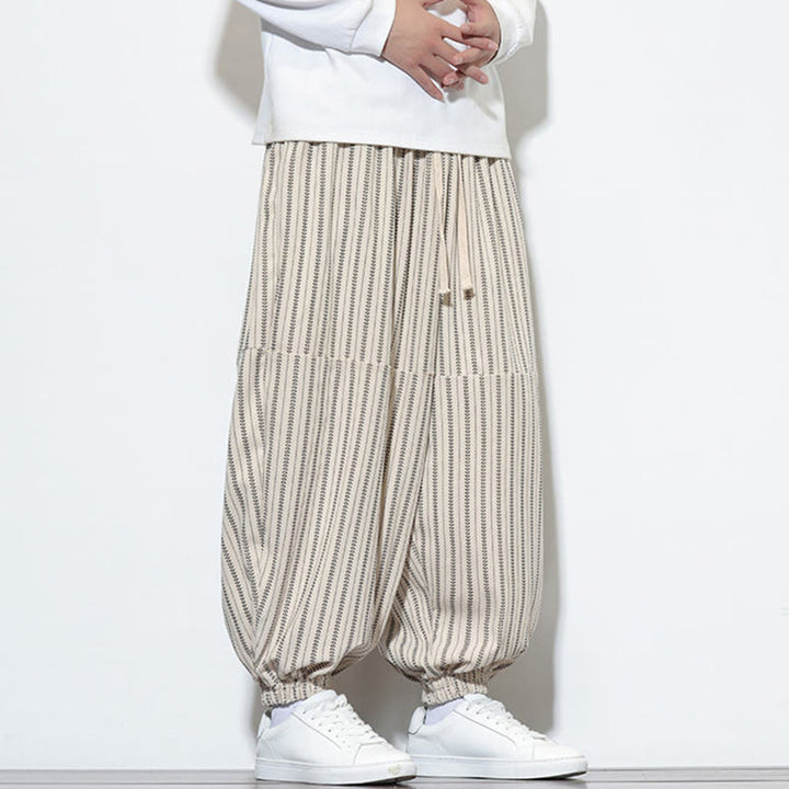 Buddha Stones秋 ストライプ柄 ドローストリング メンズ ハーレム コーデュロイ パンツ ポケット付き - image 24