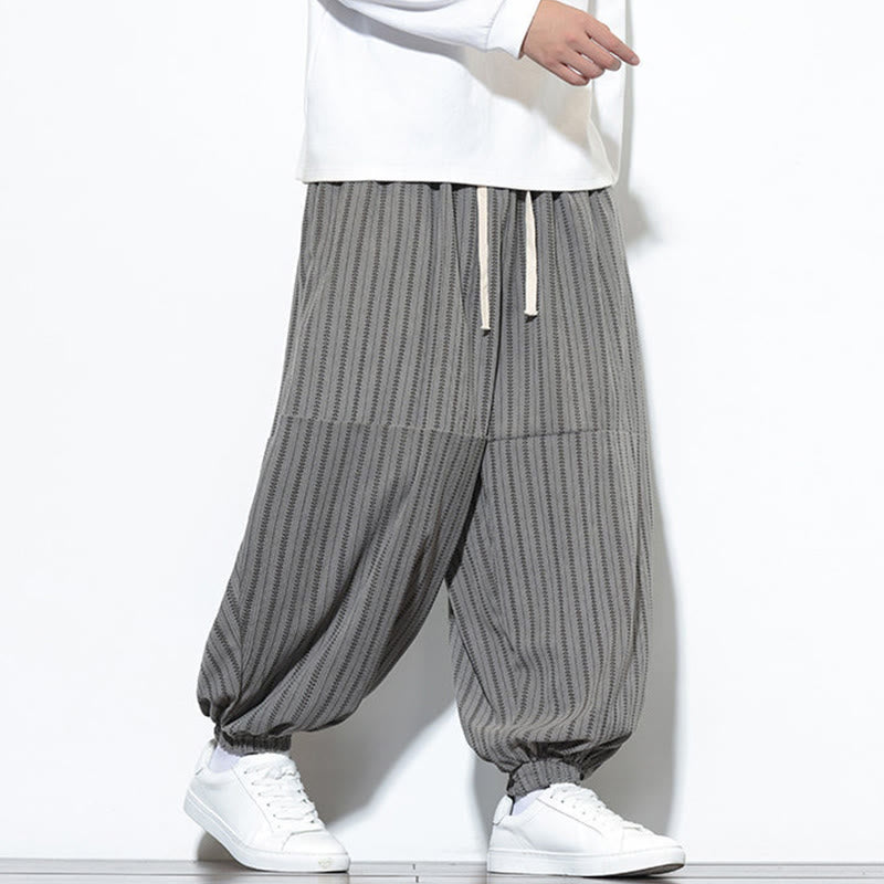 Buddha Stones秋 ストライプ柄 ドローストリング メンズ ハーレム コーデュロイ パンツ ポケット付き - image 37