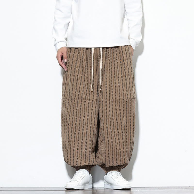 Buddha Stones秋 ストライプ柄 ドローストリング メンズ ハーレム コーデュロイ パンツ ポケット付き - タン - US/UK/AU46、 EU56 (5XL) - image 54