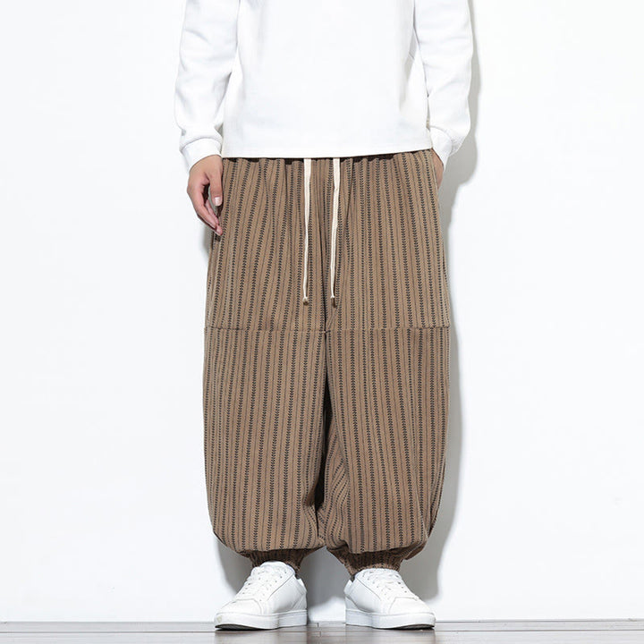 Buddha Stones秋 ストライプ柄 ドローストリング メンズ ハーレム コーデュロイ パンツ ポケット付き - タン - US/UK/AU46、 EU56 (5XL) - image 54
