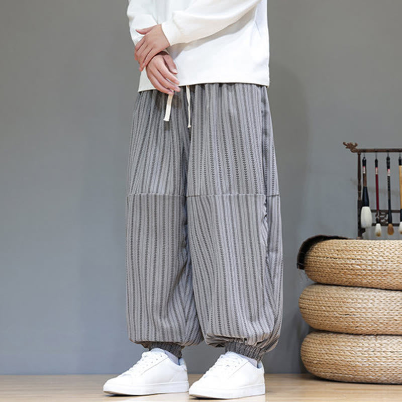 Buddha Stones秋 ストライプ柄 ドローストリング メンズ ハーレム コーデュロイ パンツ ポケット付き - image 45