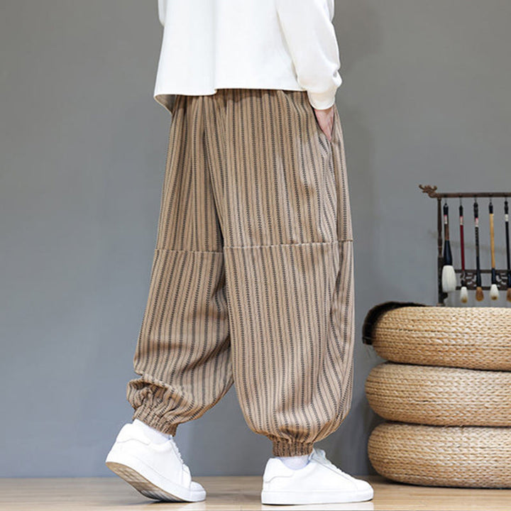 Buddha Stones秋 ストライプ柄 ドローストリング メンズ ハーレム コーデュロイ パンツ ポケット付き - image 68
