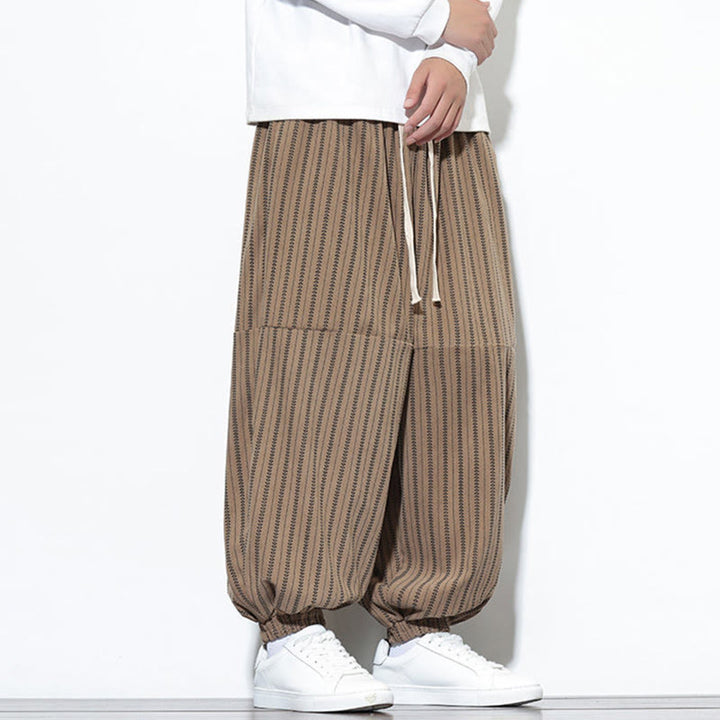 Buddha Stones秋 ストライプ柄 ドローストリング メンズ ハーレム コーデュロイ パンツ ポケット付き - image 59