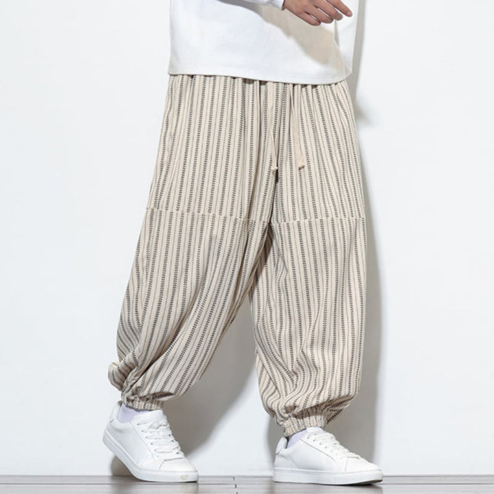Buddha Stones秋 ストライプ柄 ドローストリング メンズ ハーレム コーデュロイ パンツ ポケット付き - image 19