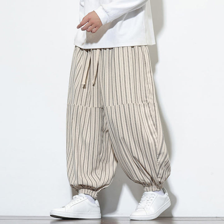 Buddha Stones秋 ストライプ柄 ドローストリング メンズ ハーレム コーデュロイ パンツ ポケット付き - image 18