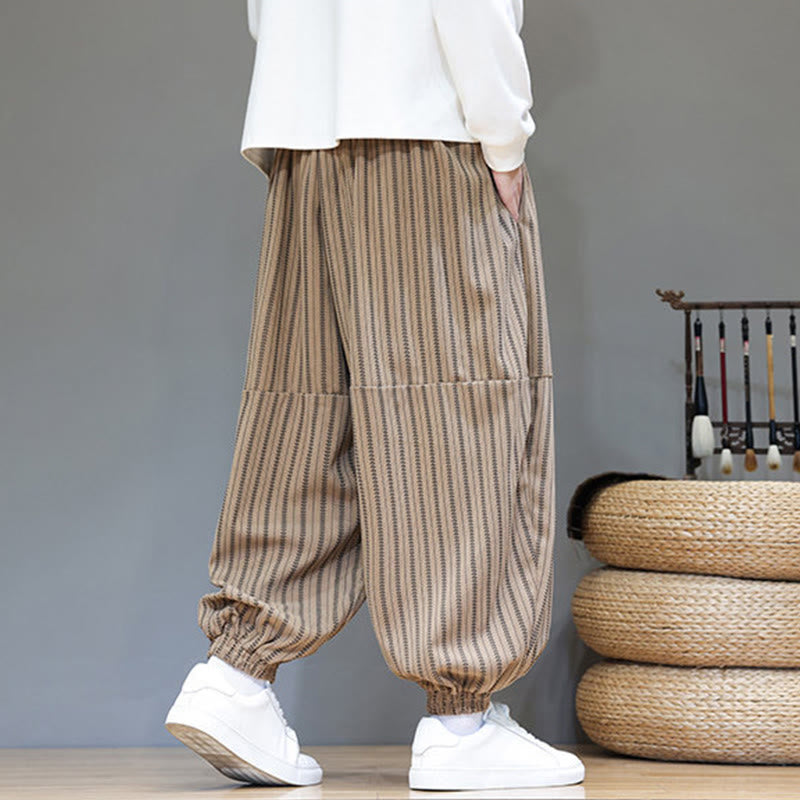 Buddha Stones秋 ストライプ柄 ドローストリング メンズ ハーレム コーデュロイ パンツ ポケット付き - image 68