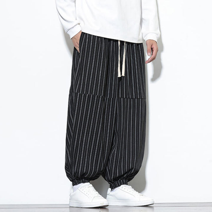 Buddha Stones秋 ストライプ柄 ドローストリング メンズ ハーレム コーデュロイ パンツ ポケット付き - image 12