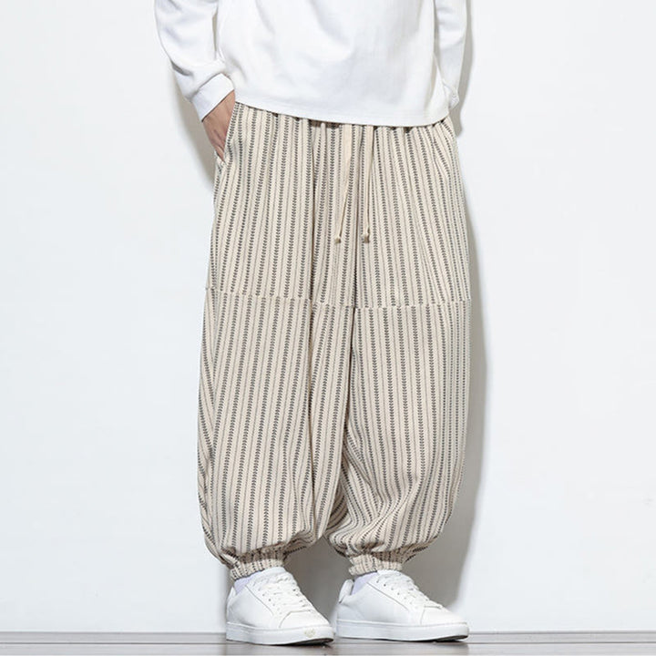 Buddha Stones秋 ストライプ柄 ドローストリング メンズ ハーレム コーデュロイ パンツ ポケット付き - image 22
