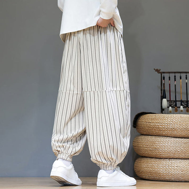 Buddha Stones秋 ストライプ柄 ドローストリング メンズ ハーレム コーデュロイ パンツ ポケット付き - image 31