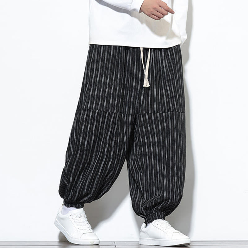 Buddha Stones秋 ストライプ柄 ドローストリング メンズ ハーレム コーデュロイ パンツ ポケット付き - image 15