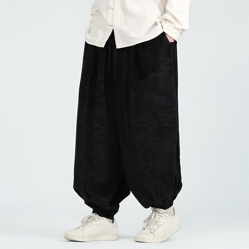 Buddha Stones秋冬 無地 ジャカードデザイン ドローストリング メンズ ハーレムパンツ ポケット付き - image 10