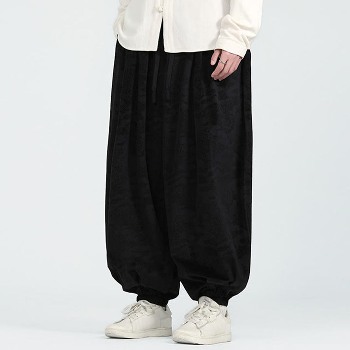 Buddha Stones秋冬 無地 ジャカードデザイン ドローストリング メンズ ハーレムパンツ ポケット付き - image 11