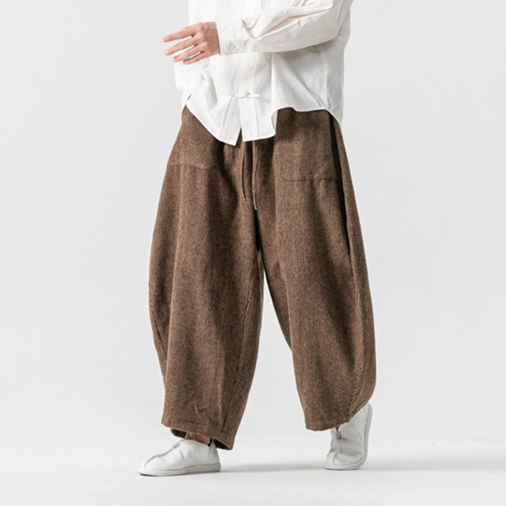 Buddha Stonesデイリー 無地 ドローストリングデザイン メンズ ワイドレッグ コットンパンツ ポケット付き - image 17