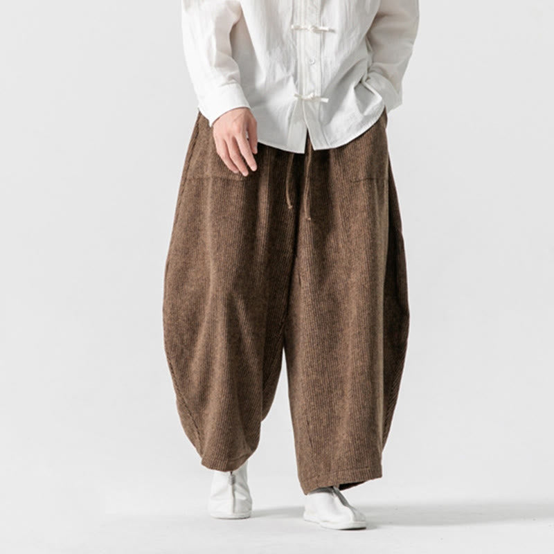 Buddha Stonesデイリー 無地 ドローストリングデザイン メンズ ワイドレッグ コットンパンツ ポケット付き - image 18