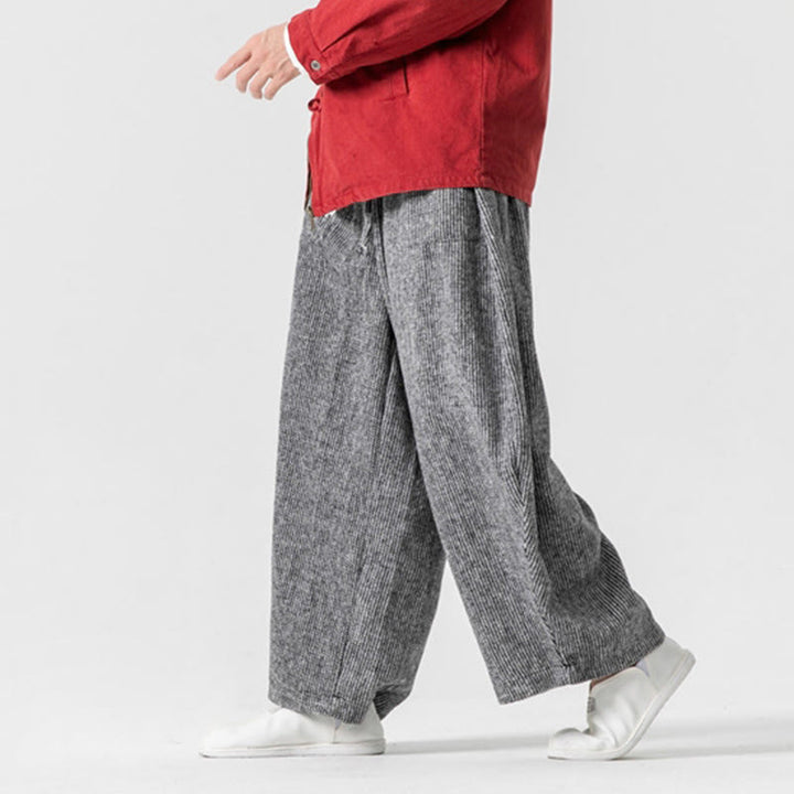 Buddha Stonesデイリー 無地 ドローストリングデザイン メンズ ワイドレッグ コットンパンツ ポケット付き - image 28