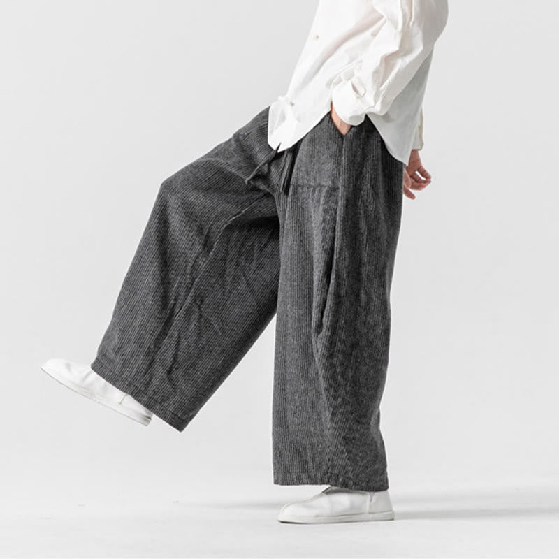 Buddha Stonesデイリー 無地 ドローストリングデザイン メンズ ワイドレッグ コットンパンツ ポケット付き - image 8