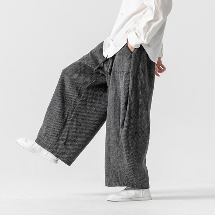 Buddha Stonesデイリー 無地 ドローストリングデザイン メンズ ワイドレッグ コットンパンツ ポケット付き - image 8