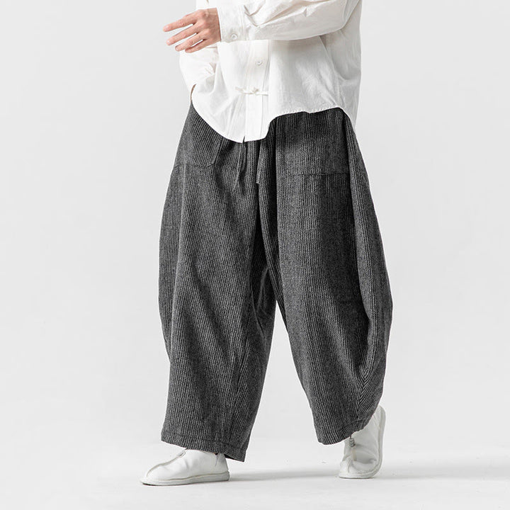 Buddha Stonesデイリー 無地 ドローストリングデザイン メンズ ワイドレッグ コットンパンツ ポケット付き - image 4