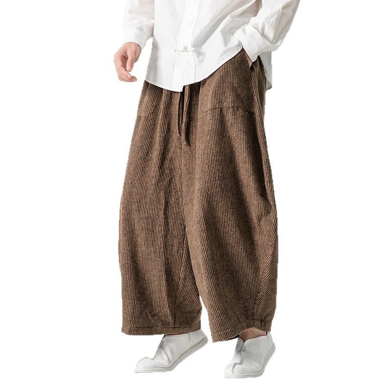 Buddha Stonesデイリー 無地 ドローストリングデザイン メンズ ワイドレッグ コットンパンツ ポケット付き - image 19