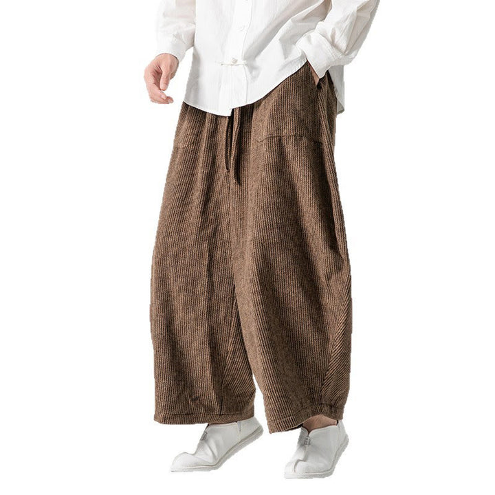 Buddha Stonesデイリー 無地 ドローストリングデザイン メンズ ワイドレッグ コットンパンツ ポケット付き - image 19
