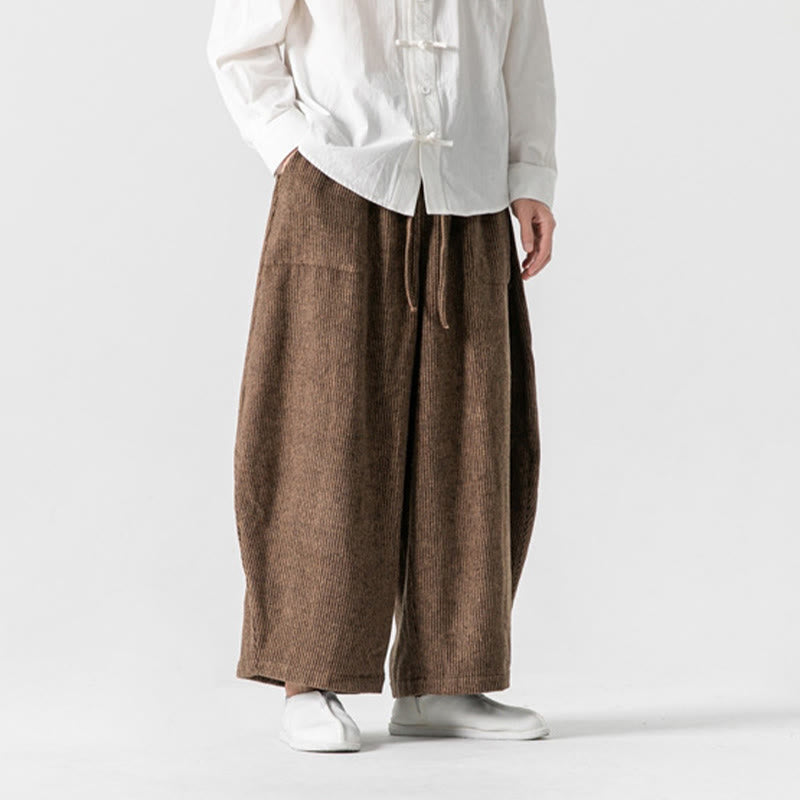 Buddha Stonesデイリー 無地 ドローストリングデザイン メンズ ワイドレッグ コットンパンツ ポケット付き - image 15