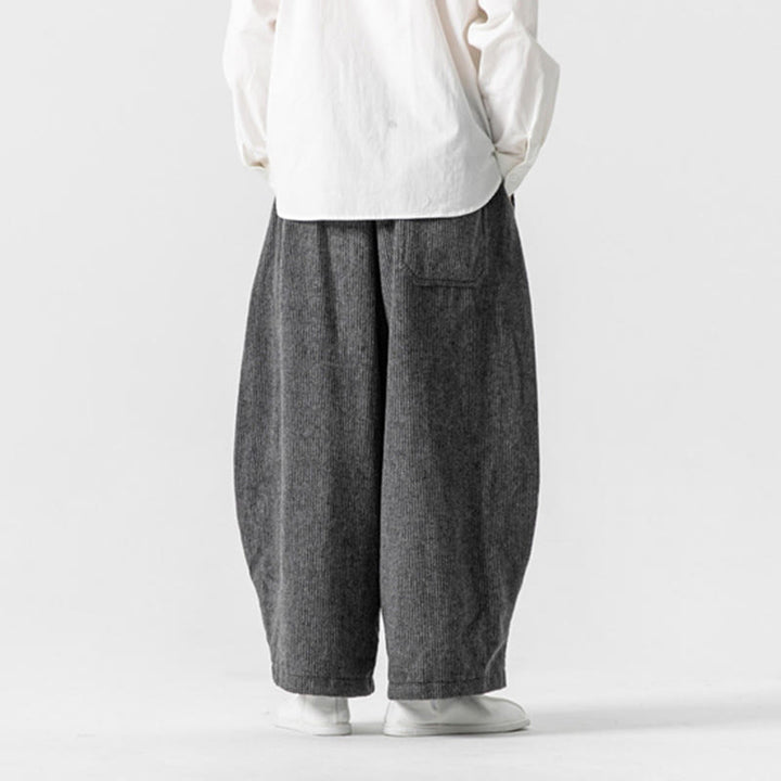 Buddha Stonesデイリー 無地 ドローストリングデザイン メンズ ワイドレッグ コットンパンツ ポケット付き - image 3
