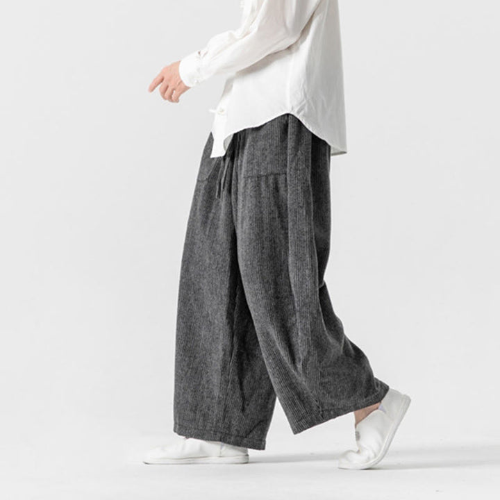 Buddha Stonesデイリー 無地 ドローストリングデザイン メンズ ワイドレッグ コットンパンツ ポケット付き - image 6
