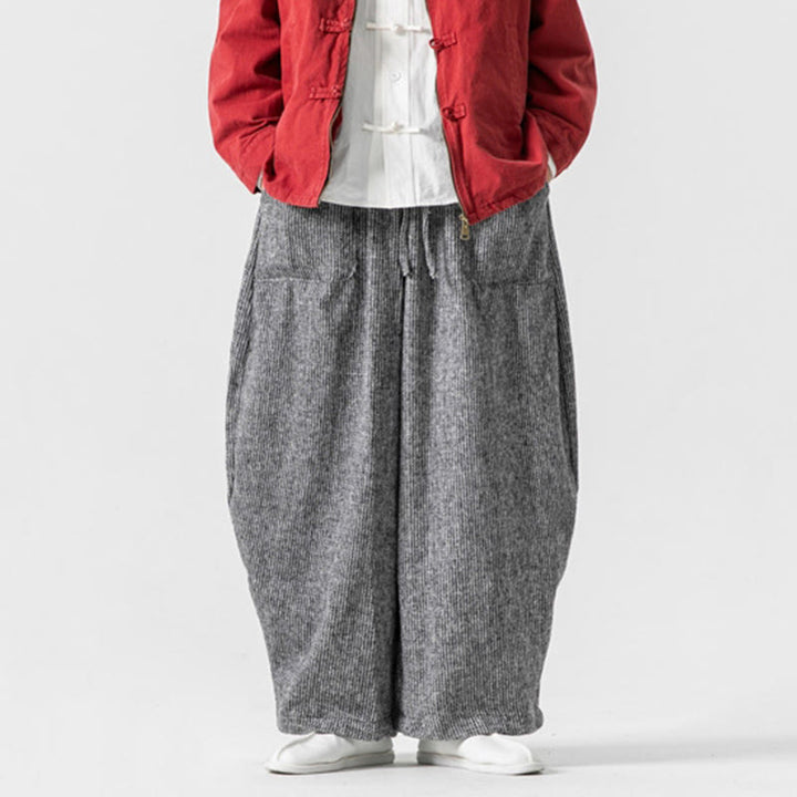Buddha Stonesデイリー 無地 ドローストリングデザイン メンズ ワイドレッグ コットンパンツ ポケット付き - image 32