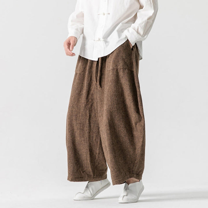 Buddha Stonesデイリー 無地 ドローストリングデザイン メンズ ワイドレッグ コットンパンツ ポケット付き - image 11