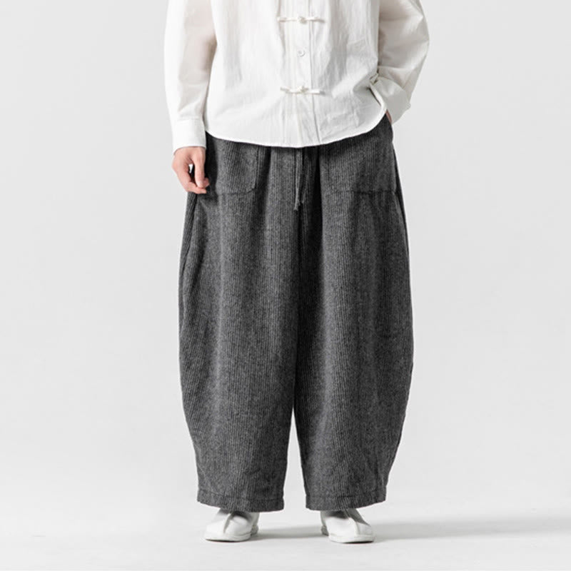 Buddha Stonesデイリー 無地 ドローストリングデザイン メンズ ワイドレッグ コットンパンツ ポケット付き - image 1