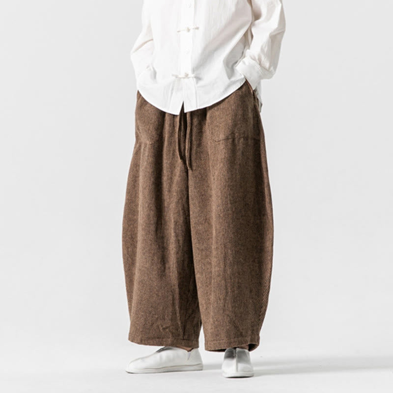Buddha Stonesデイリー 無地 ドローストリングデザイン メンズ ワイドレッグ コットンパンツ ポケット付き - image 13