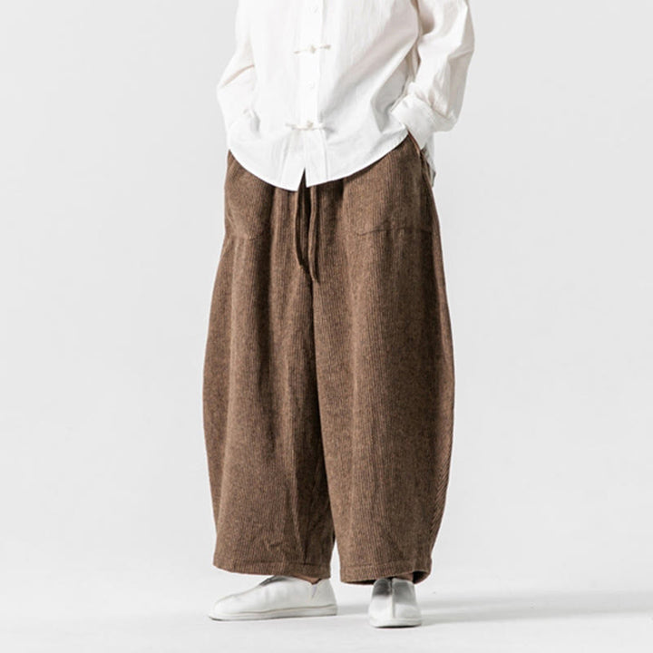 Buddha Stonesデイリー 無地 ドローストリングデザイン メンズ ワイドレッグ コットンパンツ ポケット付き - image 13