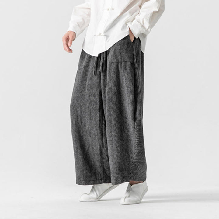 Buddha Stonesデイリー 無地 ドローストリングデザイン メンズ ワイドレッグ コットンパンツ ポケット付き - image 5