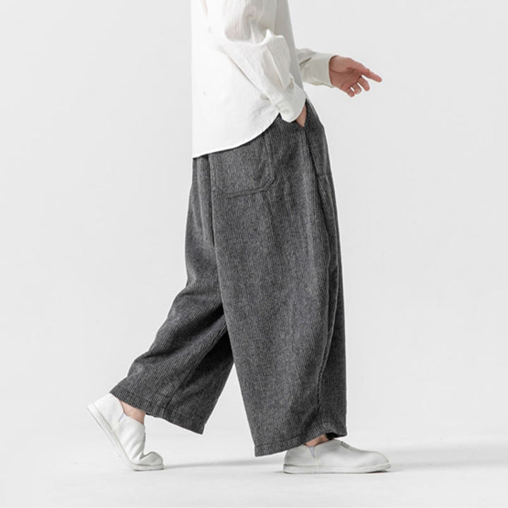 Buddha Stonesデイリー 無地 ドローストリングデザイン メンズ ワイドレッグ コットンパンツ ポケット付き - image 7