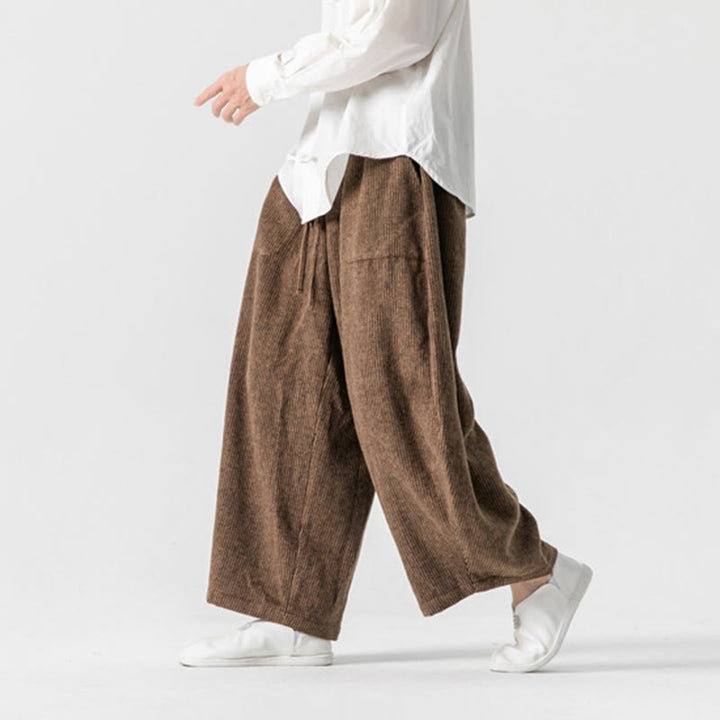 Buddha Stonesデイリー 無地 ドローストリングデザイン メンズ ワイドレッグ コットンパンツ ポケット付き - image 16