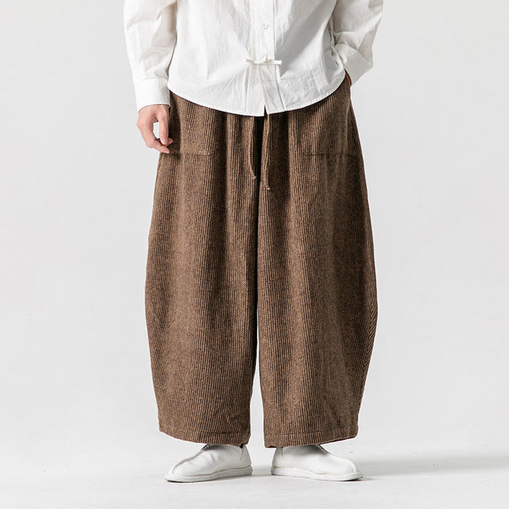 Buddha Stonesデイリー 無地 ドローストリングデザイン メンズ ワイドレッグ コットンパンツ ポケット付き - image 14