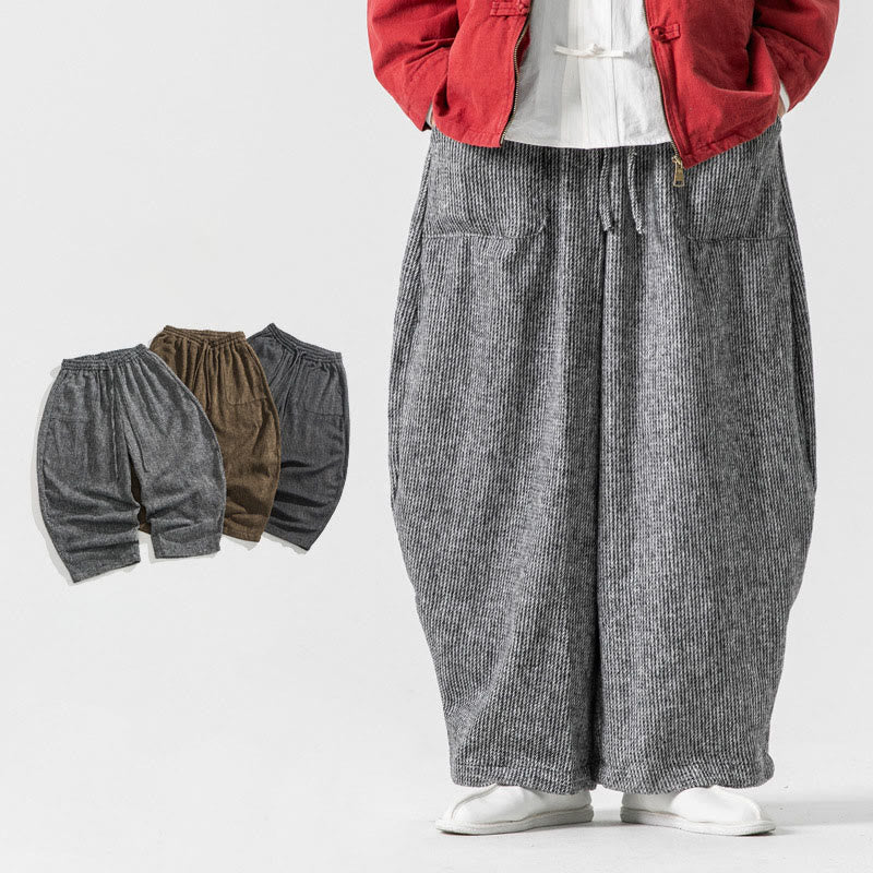 Buddha Stonesデイリー 無地 ドローストリングデザイン メンズ ワイドレッグ コットンパンツ ポケット付き - ライトグレー - US/UK/AU46、 EU56 (5XL) - image 25