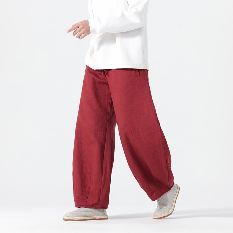Buddha Stonesデイリードローストリング 中国禅スタイル メンズ ワイドレッグ ピュアコットン パンツ ポケット付き - image 14