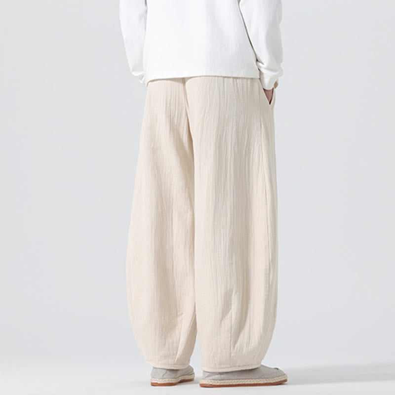 Buddha Stonesデイリードローストリング 中国禅スタイル メンズ ワイドレッグ ピュアコットン パンツ ポケット付き - image 2