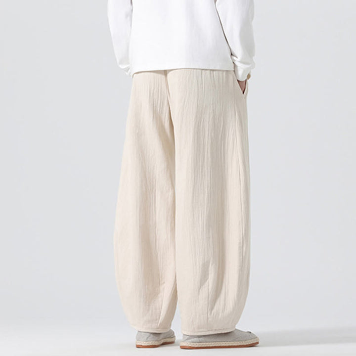 Buddha Stonesデイリードローストリング 中国禅スタイル メンズ ワイドレッグ ピュアコットン パンツ ポケット付き - image 2