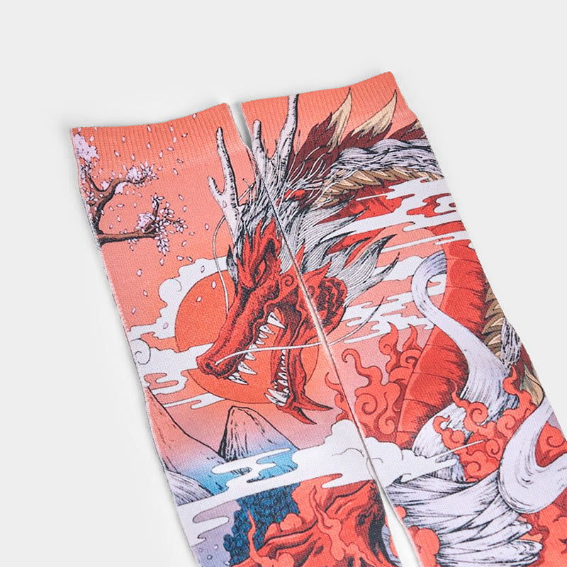 Buddha Stonesカジュアル レッド ドラゴン 火山 サンツリー マウンテン マイクロクルー メンズ レディース ユニセックス ソックス - image 2